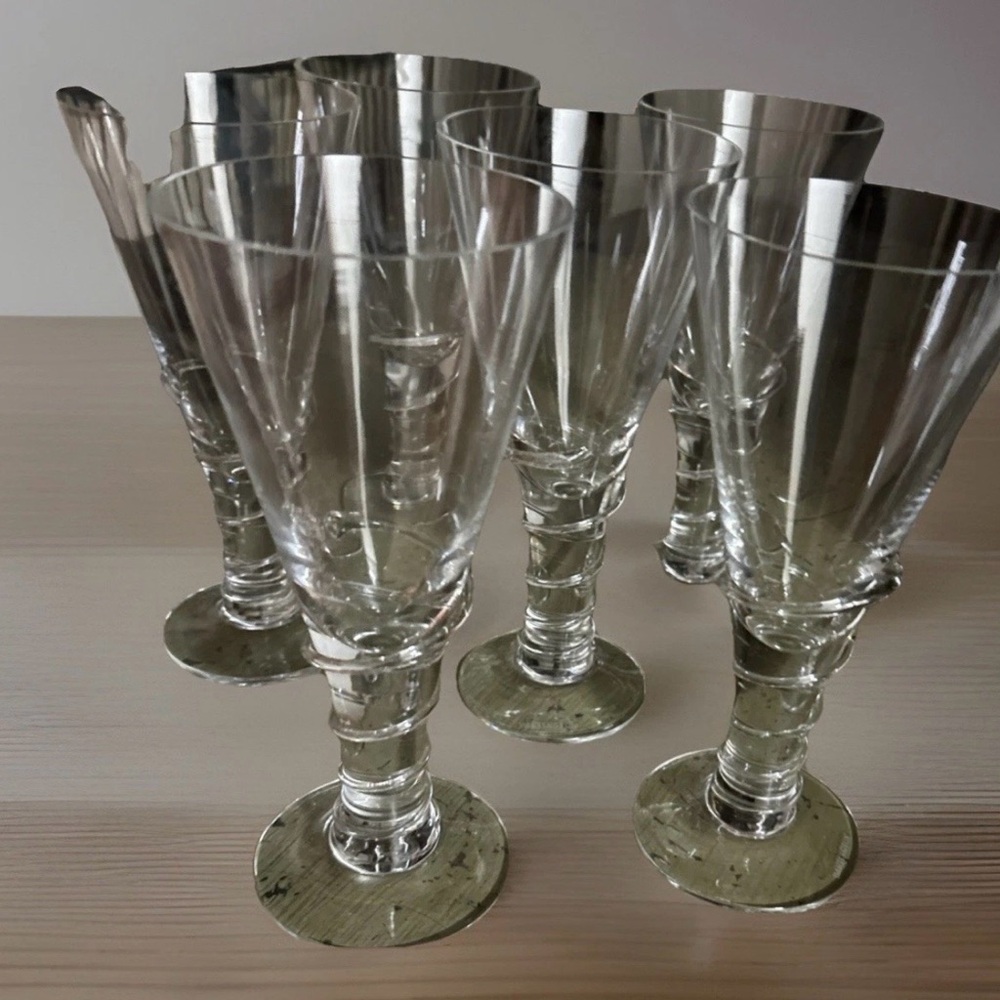 Dartington F Thrower  European Wine Glasses Set of 4 Crystal W/Swirl  Stem